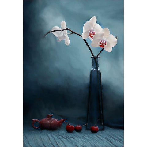 Orchid And Cherry White Modern Wood Framed Art Print by Jacobs, Lydia