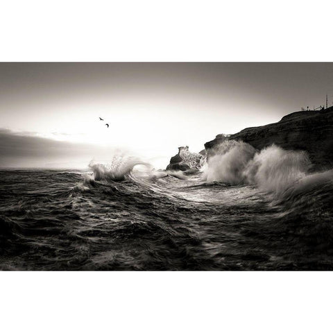 Waves Black Modern Wood Framed Art Print with Double Matting by Deng, Larry