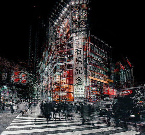 Colors Of Tokyo Black Ornate Wood Framed Art Print with Double Matting by Chiriaco, Carmine