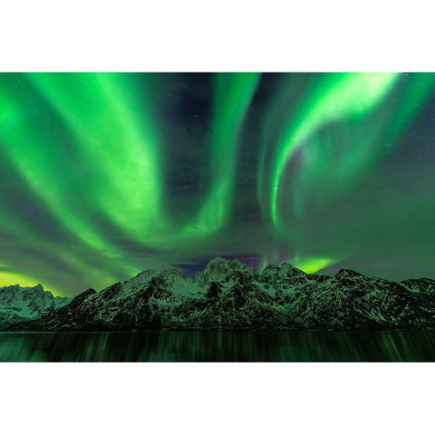 Lofoten Aurora Mountains Black Modern Wood Framed Art Print with Double Matting by Alicke, Bjoern