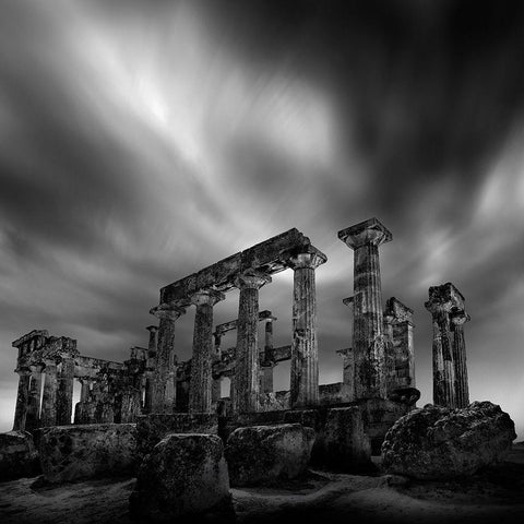 Temple Of Aphaia White Modern Wood Framed Art Print with Double Matting by Digalakis, George