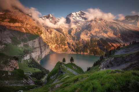 Oeschinensee White Modern Wood Framed Art Print with Double Matting by Beresford Harris, Richard