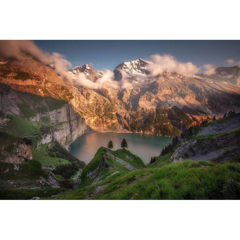 Oeschinensee Gold Ornate Wood Framed Art Print with Double Matting by Beresford Harris, Richard