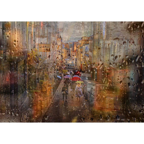 Rain In Paris White Modern Wood Framed Art Print by Ohlendorf, Anette