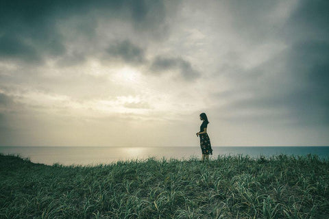 Haruka White Modern Wood Framed Art Print with Double Matting by Ishijima, Nobu