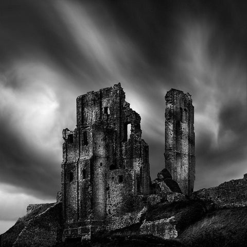 Corfe Castle White Modern Wood Framed Art Print with Double Matting by Digalakis, George