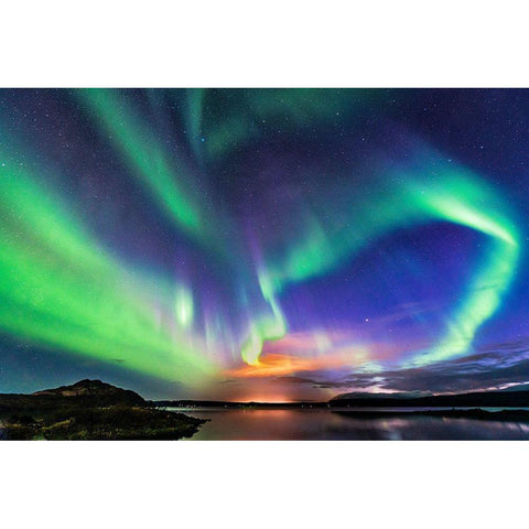 The Aurora In Iceland White Modern Wood Framed Art Print by C. Sink, Jeffrey