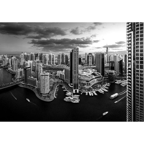 Dubai Marina Gold Ornate Wood Framed Art Print with Double Matting by Jamal, Khalid