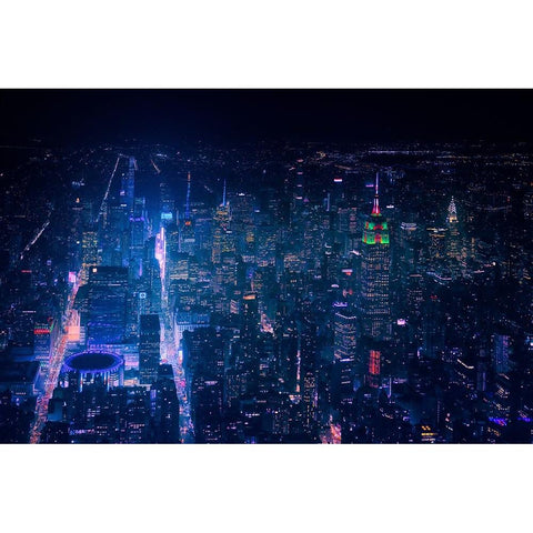 Nyc Neon Noir Gold Ornate Wood Framed Art Print with Double Matting by De La, Javier