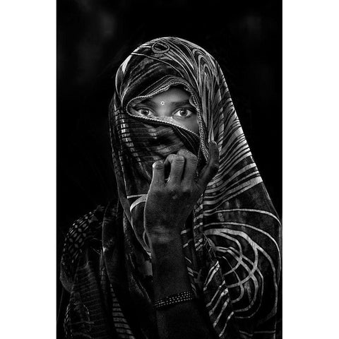 Street Portrait In A Village Close To Delhi Black Modern Wood Framed Art Print with Double Matting by Cavalli, Giovanni