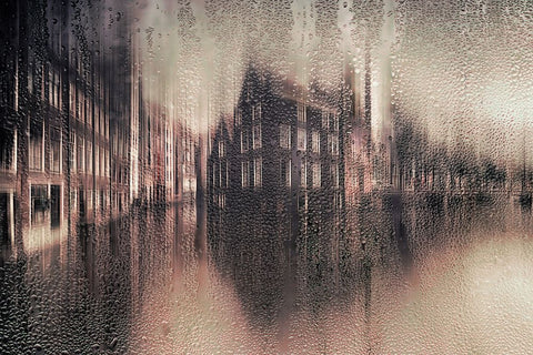 Amsterdam In The Rain White Modern Wood Framed Art Print with Double Matting by aRRO