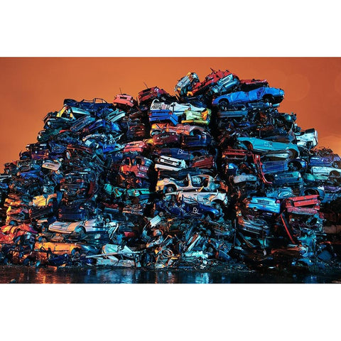 Cars Graveyard Black Modern Wood Framed Art Print by Froyda, Martin