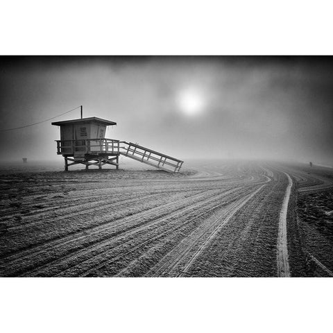 Fog On The Beach - Santa Monica-California Gold Ornate Wood Framed Art Print with Double Matting by Froyda, Martin
