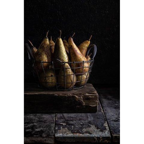 Basket Of Pears Black Modern Wood Framed Art Print with Double Matting by VLAICU, Denisa