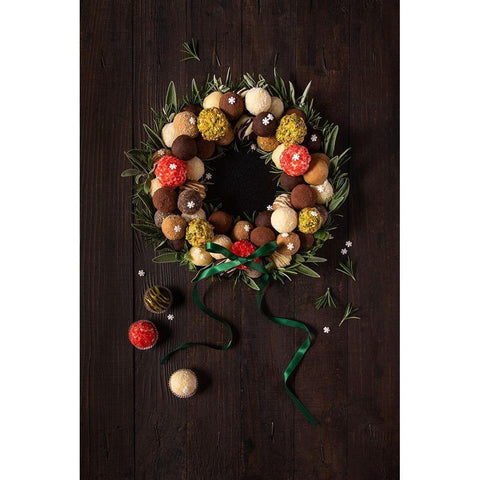 Truffles Christmas Wreath Black Modern Wood Framed Art Print with Double Matting by Popescu, Diana