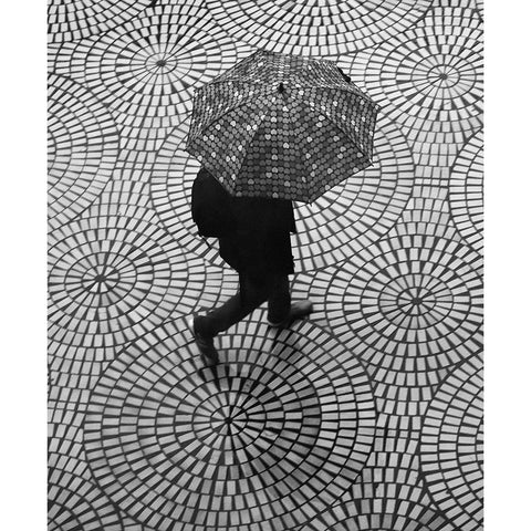 Rainy Day Patterns On The Embarcadero Black Modern Wood Framed Art Print with Double Matting by Wechsler, Robin