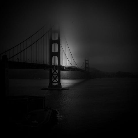 Golden Gate - Night Study Black Ornate Wood Framed Art Print with Double Matting by Buder, Stefan