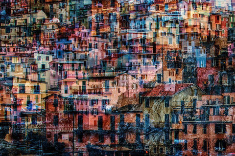 Manarola 1 Black Ornate Wood Framed Art Print with Double Matting by Della Latta, Massimo