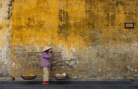 Fruit Seller In Hoi An White Modern Wood Framed Art Print with Double Matting by Riska, Atle