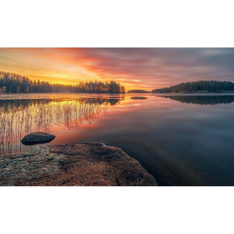Vacttern Lake ,Before Sunrise -Sweden. Black Modern Wood Framed Art Print with Double Matting by Calpagiu, Anton