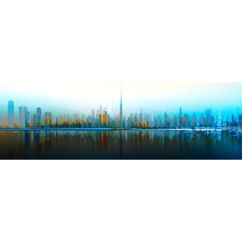 Dubai Skyline Day Gold Ornate Wood Framed Art Print with Double Matting by Chiriaco, Carmine