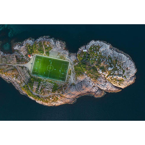 Football Field On The Edge Of The World Black Modern Wood Framed Art Print with Double Matting by Simoon