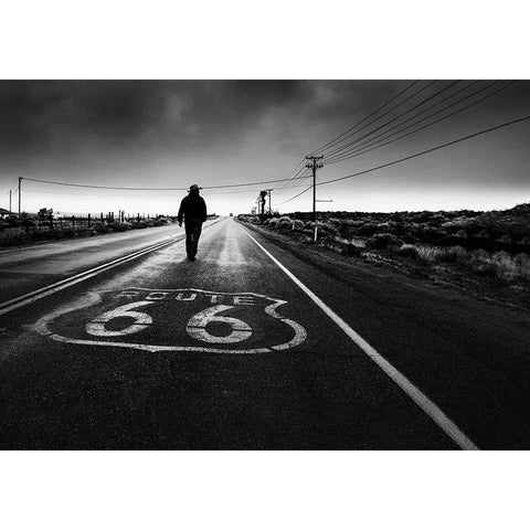 Historical Road Black Modern Wood Framed Art Print with Double Matting by Guo, Leah