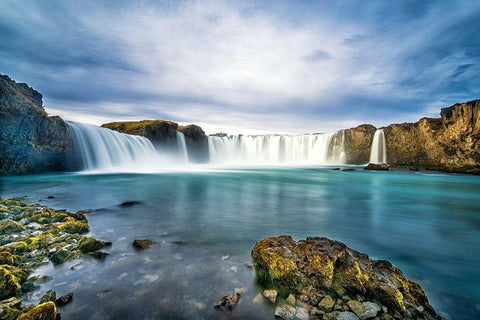 Godafoss White Modern Wood Framed Art Print with Double Matting by C. Sink, Jeffrey
