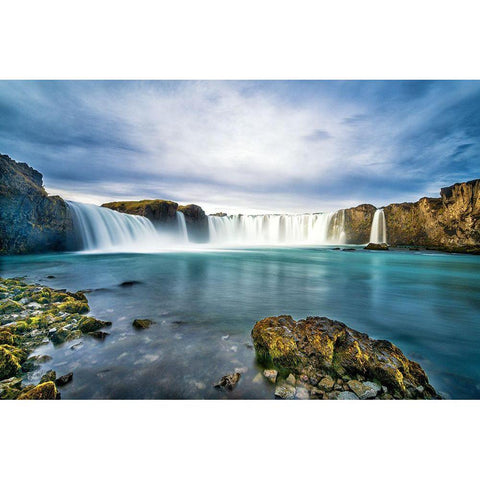Godafoss Black Modern Wood Framed Art Print by C. Sink, Jeffrey