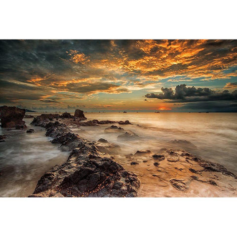 Angry Beach White Modern Wood Framed Art Print by Song, Gunarto