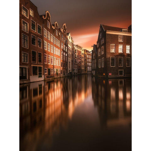 Amsterdam Evening White Modern Wood Framed Art Print by Rebustini, Luca