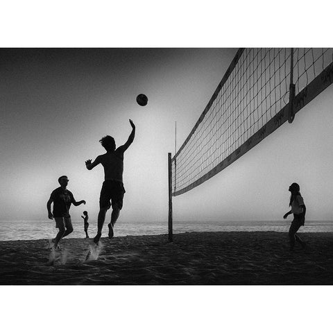 Beach Volleyball White Modern Wood Framed Art Print by Guo, Leah