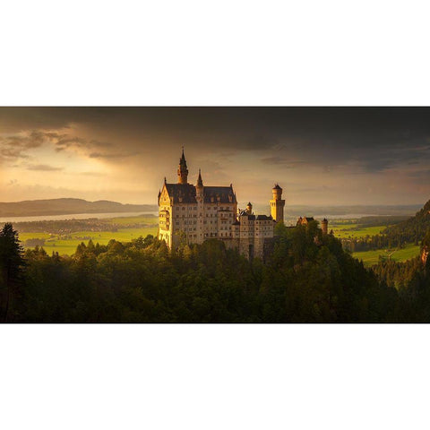 Neuschwanstein Gold Ornate Wood Framed Art Print with Double Matting by Kruczynski, Wojciech