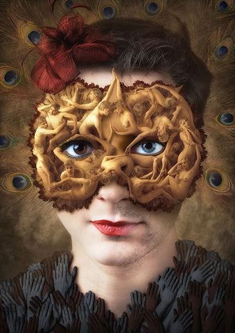 Duality White Modern Wood Framed Art Print with Double Matting by Kiciak, Christophe