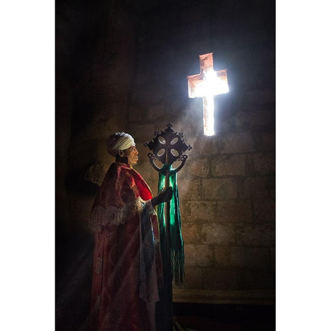 A Priest In Lalibela Black Modern Wood Framed Art Print with Double Matting by Cavalli, Giovanni