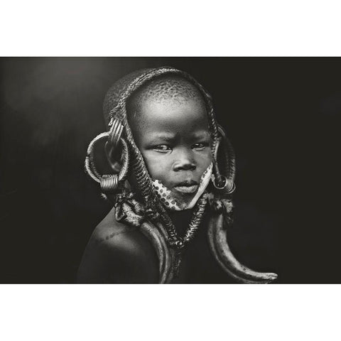 Child Mursi Black Modern Wood Framed Art Print by Yosifov, Svetlin