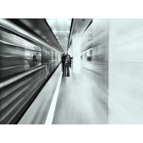 Moscow Metro - Sketch White Modern Wood Framed Art Print by Makunin, Maxim