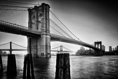 Brooklyn Bridge - Sunrise Black Ornate Wood Framed Art Print with Double Matting by Froyda, Martin