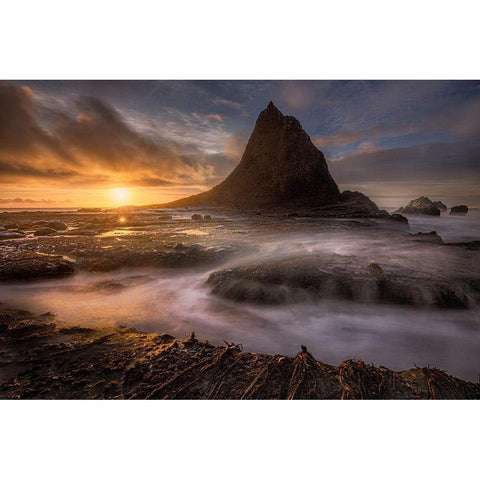 Sunset At Martins Beach After A Winter Storm Black Modern Wood Framed Art Print with Double Matting by Howard Liu, Hao