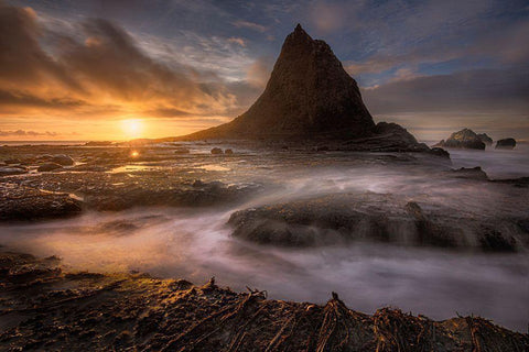 Sunset At Martins Beach After A Winter Storm Black Ornate Wood Framed Art Print with Double Matting by Howard Liu, Hao