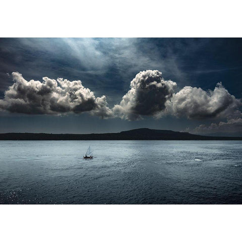 Sailing On The Blue Ocean Black Modern Wood Framed Art Print with Double Matting by Gunawan, Rudi