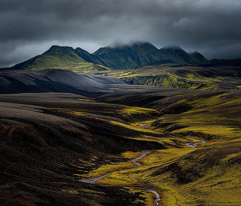 Iceland Highlands Black Ornate Wood Framed Art Print with Double Matting by Olsson, Ronny