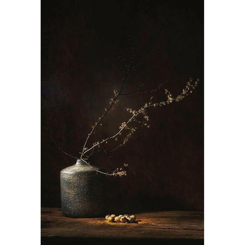Still Life With Blossom And Eggs White Modern Wood Framed Art Print by Dingemans, Saskia