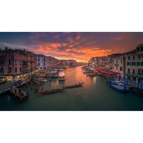 Grand Canal At Sunset -View From The Rialto Bridge -Venice . White Modern Wood Framed Art Print by Calpagiu, Anton