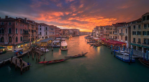 Grand Canal At Sunset -View From The Rialto Bridge -Venice . Black Ornate Wood Framed Art Print with Double Matting by Calpagiu, Anton