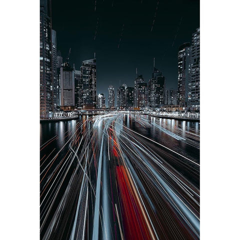 Traffic Jam In The Dubai Canal White Modern Wood Framed Art Print by Chiriaco, Carmine