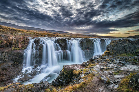 Unknown Falls In Iceland White Modern Wood Framed Art Print with Double Matting by C. Sink, Jeffrey