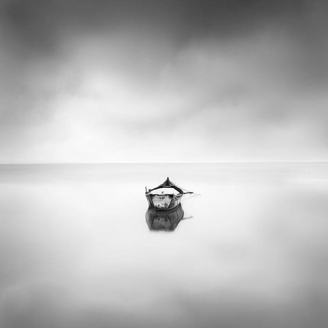 Lonely Boat White Modern Wood Framed Art Print by Digalakis, George