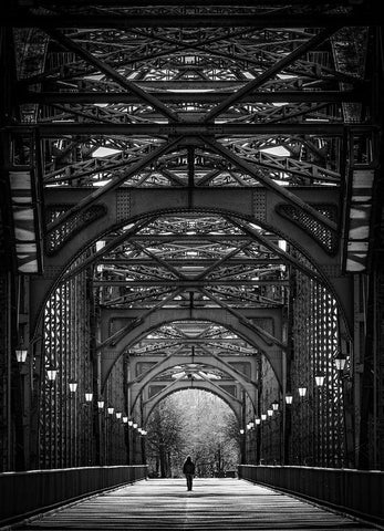 Steel Walk White Modern Wood Framed Art Print with Double Matting by Sander, Knut