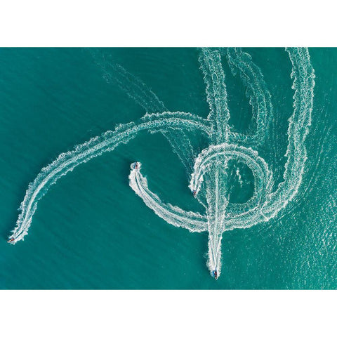 Speedboat Symphony Black Modern Wood Framed Art Print by Meirovich, Ido